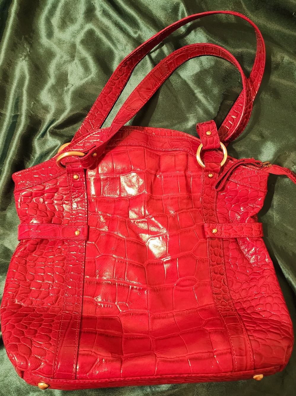 Red Croc-Embossed Tote Bag